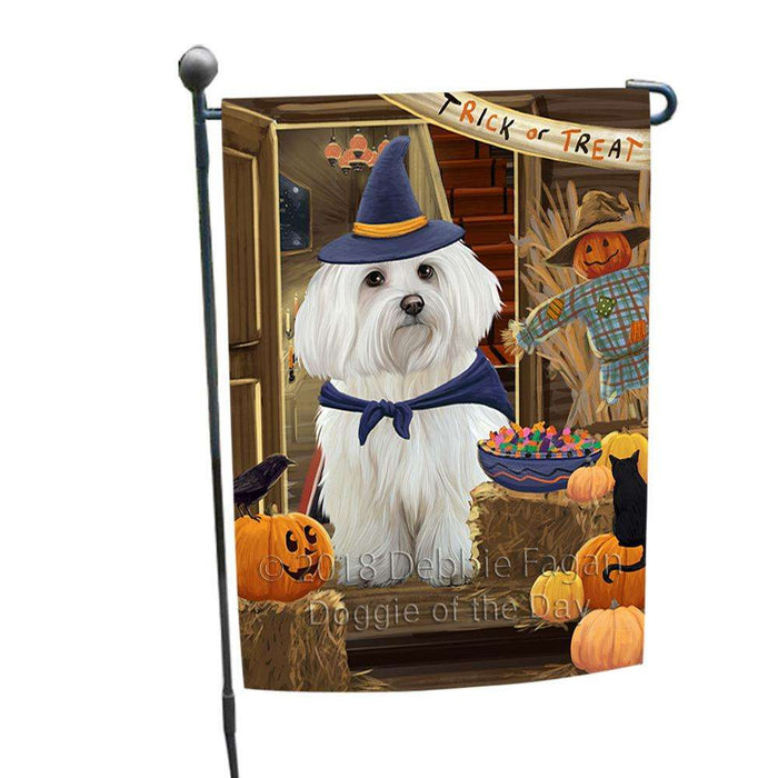 Enter at Own Risk Trick or Treat Halloween Maltese Dog Garden Flag GFLG53251