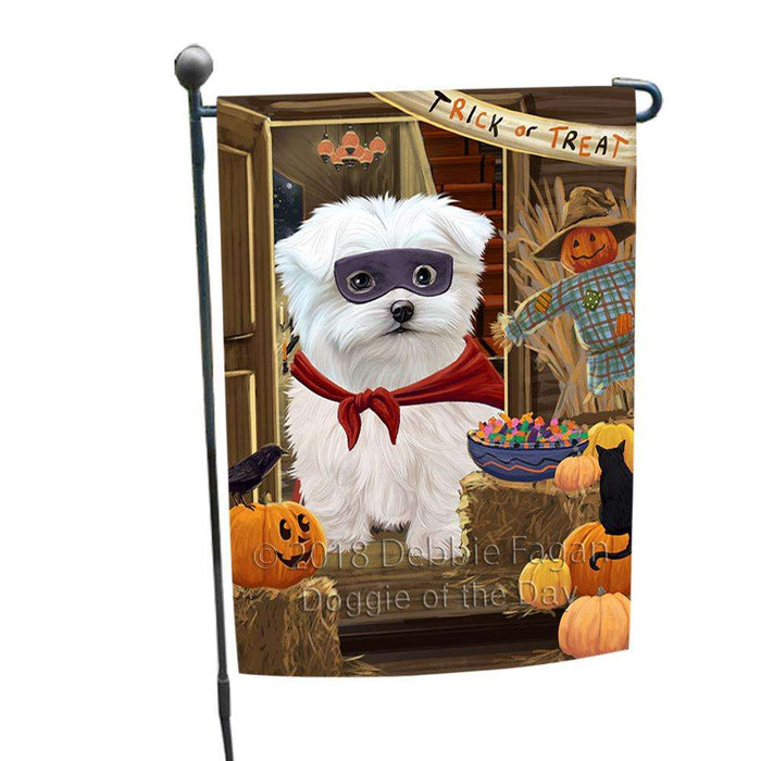 Enter at Own Risk Trick or Treat Halloween Maltese Dog Garden Flag GFLG53252