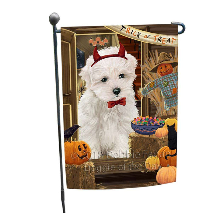 Enter at Own Risk Trick or Treat Halloween Maltese Dog Garden Flag GFLG53254