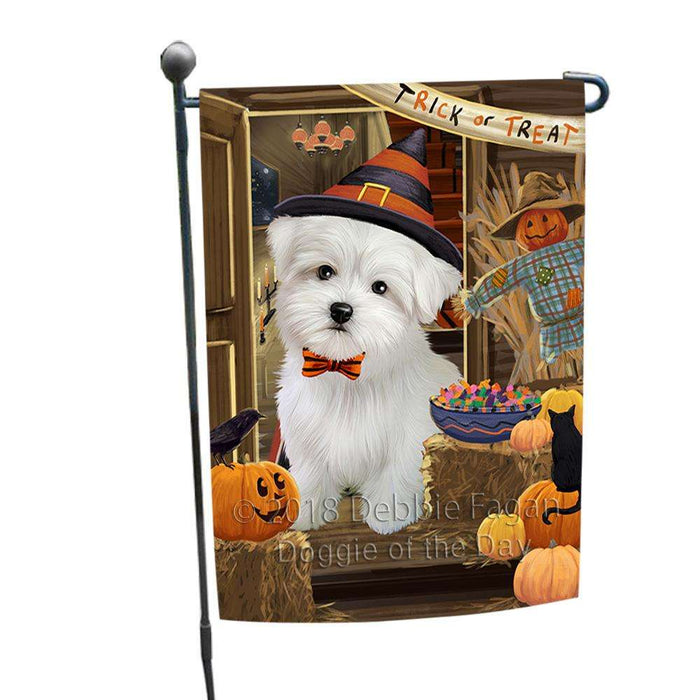 Enter at Own Risk Trick or Treat Halloween Maltese Dog Garden Flag GFLG53255