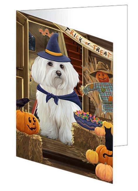 Enter at Own Risk Trick or Treat Halloween Maltese Dog Handmade Artwork Assorted Pets Greeting Cards and Note Cards with Envelopes for All Occasions and Holiday Seasons GCD63596