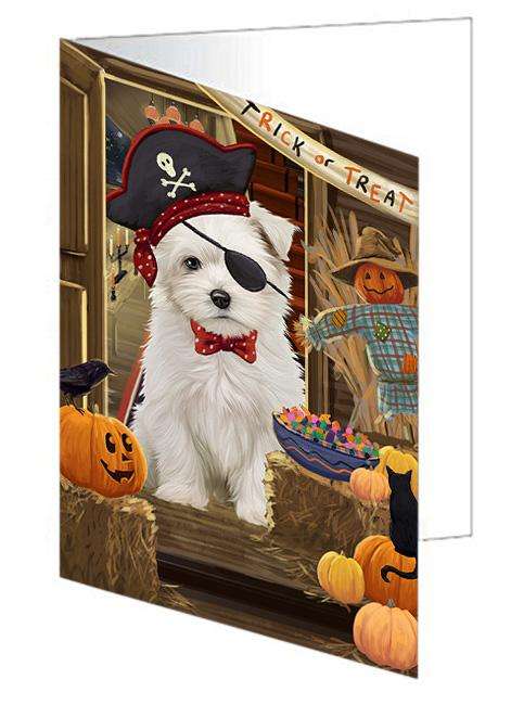 Enter at Own Risk Trick or Treat Halloween Maltese Dog Handmade Artwork Assorted Pets Greeting Cards and Note Cards with Envelopes for All Occasions and Holiday Seasons GCD63602