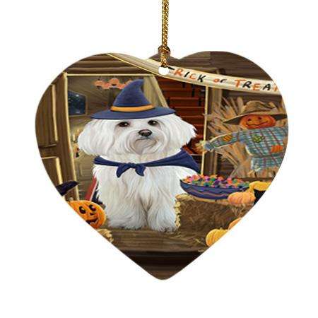 Enter at Own Risk Trick or Treat Halloween Maltese Dog Heart Christmas Ornament HPOR53189