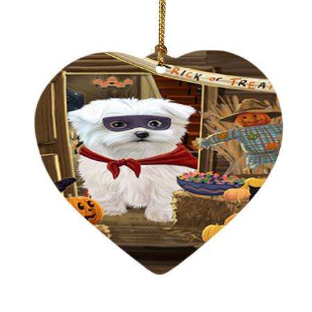 Enter at Own Risk Trick or Treat Halloween Maltese Dog Heart Christmas Ornament HPOR53190