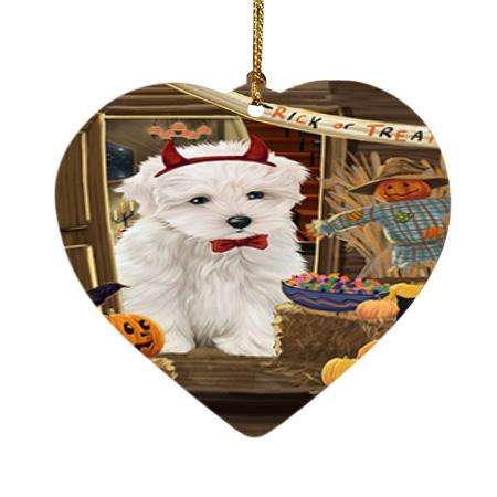 Enter at Own Risk Trick or Treat Halloween Maltese Dog Heart Christmas Ornament HPOR53192