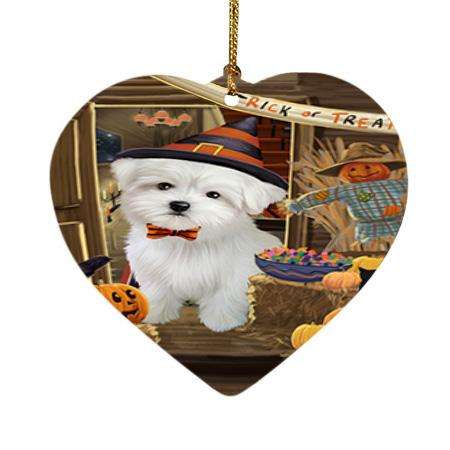 Enter at Own Risk Trick or Treat Halloween Maltese Dog Heart Christmas Ornament HPOR53193
