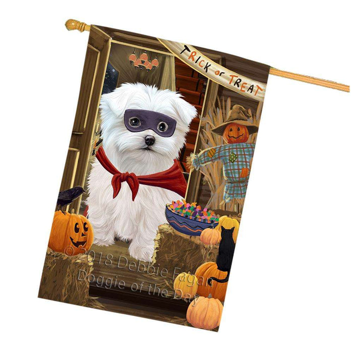 Enter at Own Risk Trick or Treat Halloween Maltese Dog House Flag FLG53388