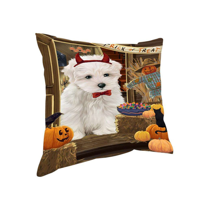 Enter at Own Risk Trick or Treat Halloween Maltese Dog Pillow PIL69392