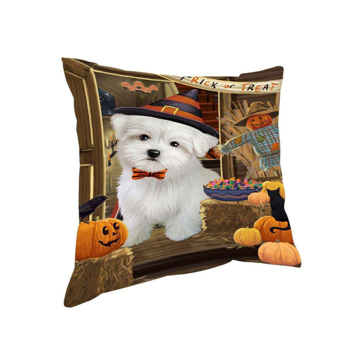 Enter at Own Risk Trick or Treat Halloween Maltese Dog Pillow PIL69396