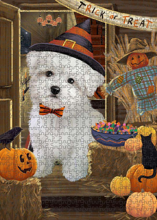 Enter at Own Risk Trick or Treat Halloween Maltese Dog Puzzle with Photo Tin PUZL79928
