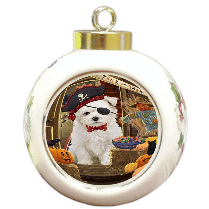 Enter at Own Risk Trick or Treat Halloween Maltese Dog Round Ball Christmas Ornament RBPOR53191