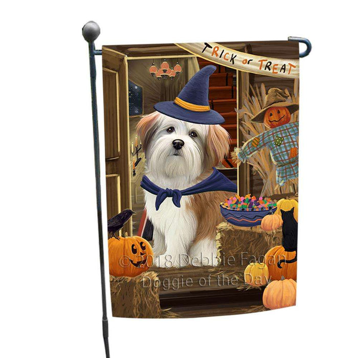 Enter at Own Risk Trick or Treat Halloween Malti Tzu Dog Garden Flag GFLG53256