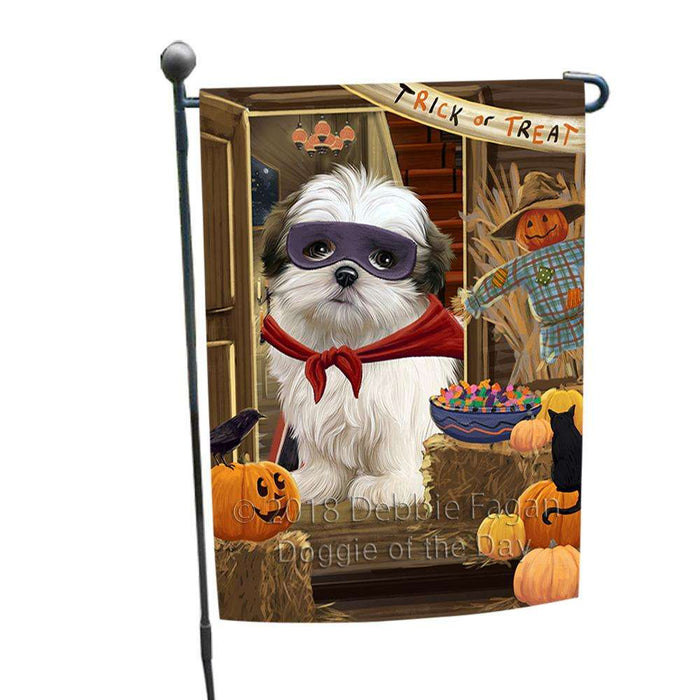 Enter at Own Risk Trick or Treat Halloween Malti Tzu Dog Garden Flag GFLG53257