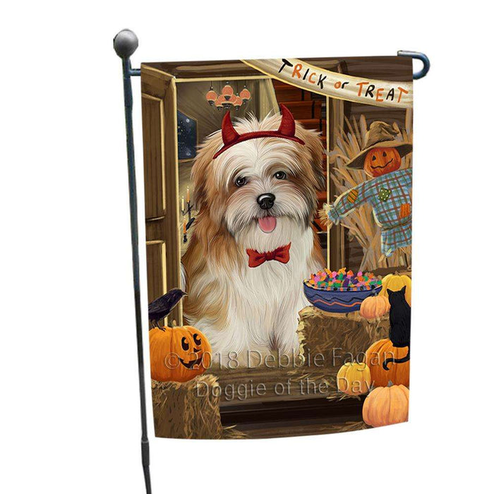 Enter at Own Risk Trick or Treat Halloween Malti Tzu Dog Garden Flag GFLG53259