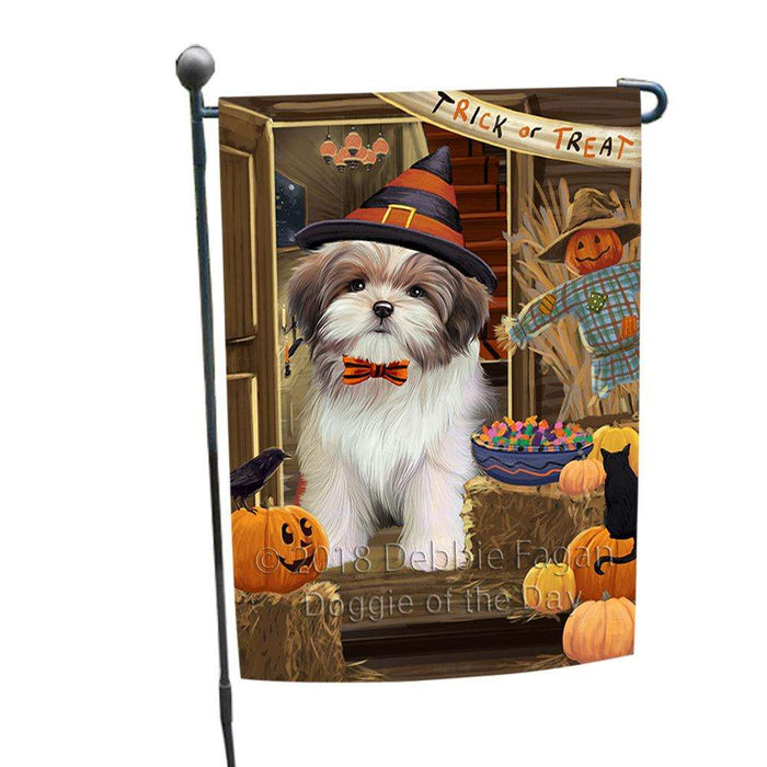 Enter at Own Risk Trick or Treat Halloween Malti Tzu Dog Garden Flag GFLG53260