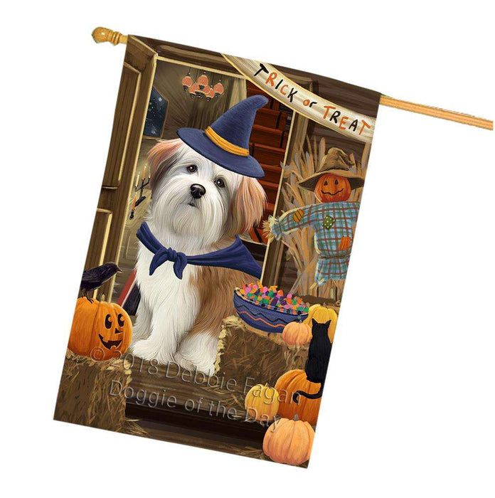 Enter at Own Risk Trick or Treat Halloween Malti Tzu Dog House Flag FLG53392