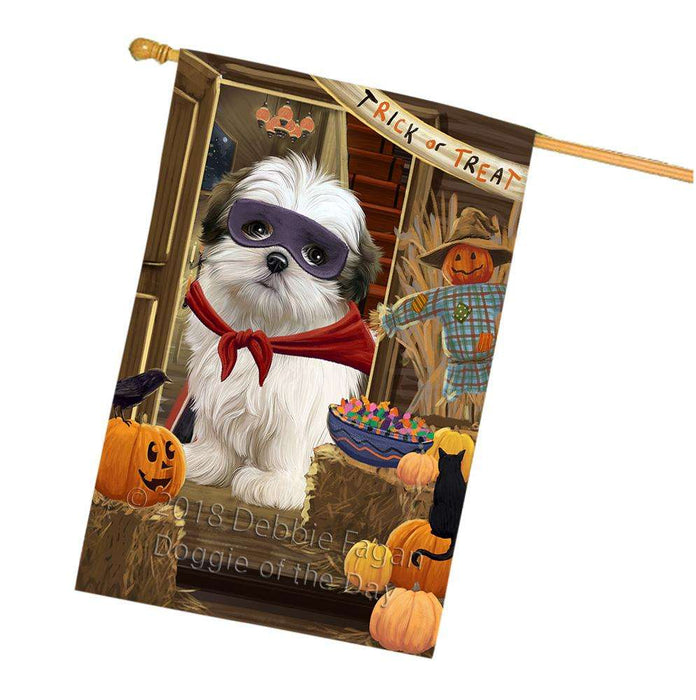 Enter at Own Risk Trick or Treat Halloween Malti Tzu Dog House Flag FLG53393