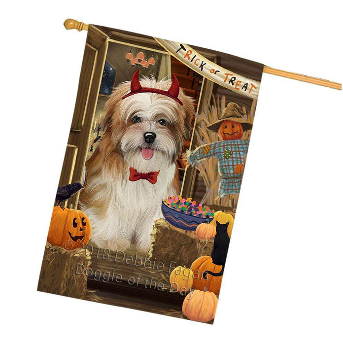 Enter at Own Risk Trick or Treat Halloween Malti Tzu Dog House Flag FLG53395