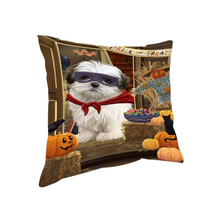 Enter at Own Risk Trick or Treat Halloween Malti Tzu Dog Pillow PIL69404