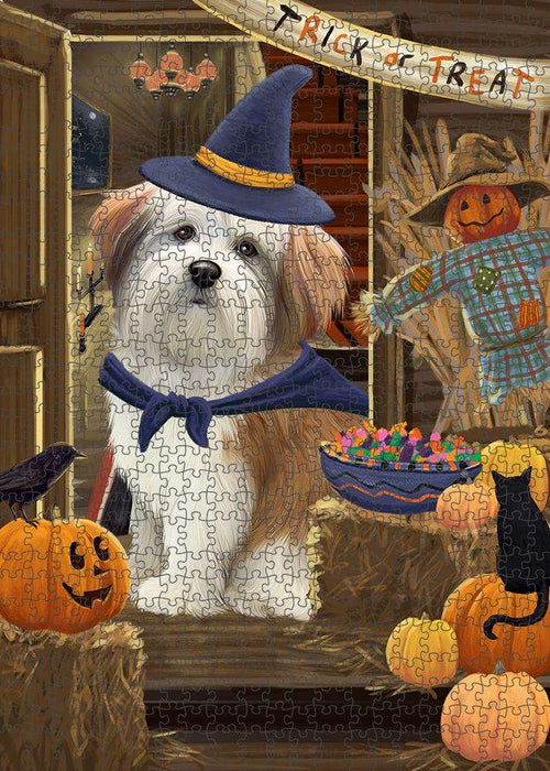 Enter at Own Risk Trick or Treat Halloween Malti Tzu Dog Puzzle with Photo Tin PUZL79932