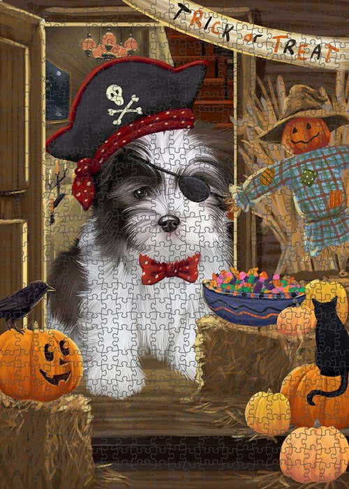 Enter at Own Risk Trick or Treat Halloween Malti Tzu Dog Puzzle with Photo Tin PUZL79940