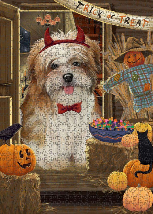 Enter at Own Risk Trick or Treat Halloween Malti Tzu Dog Puzzle with Photo Tin PUZL79944