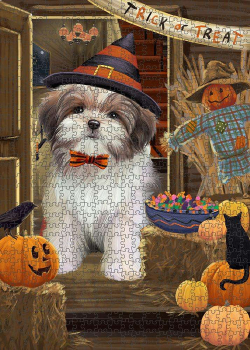 Enter at Own Risk Trick or Treat Halloween Malti Tzu Dog Puzzle with Photo Tin PUZL79948
