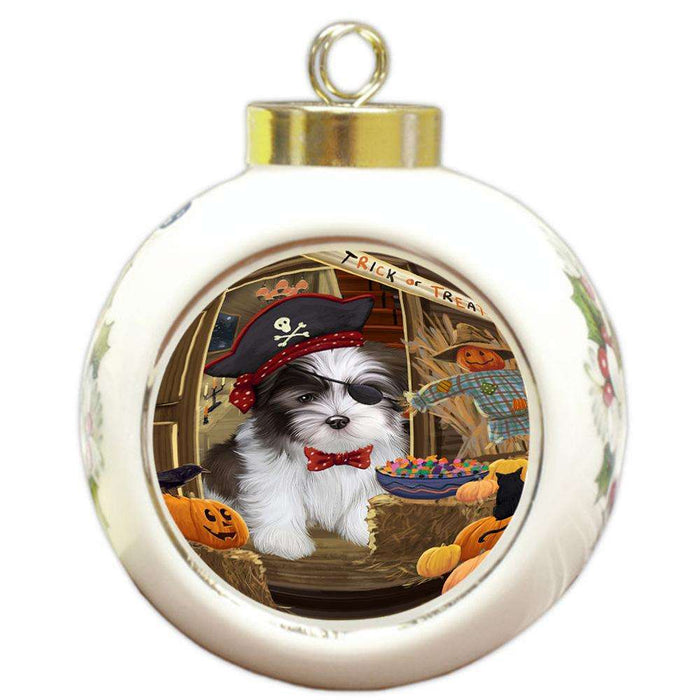 Enter at Own Risk Trick or Treat Halloween Malti Tzu Dog Round Ball Christmas Ornament RBPOR53196