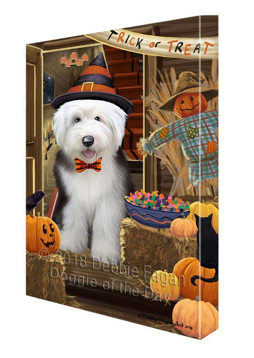 Enter at Own Risk Trick or Treat Halloween Old English Sheepdog Canvas Print Wall Art Décor CVS96677