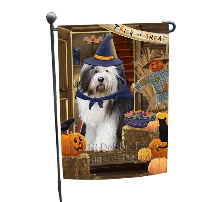 Enter at Own Risk Trick or Treat Halloween Old English Sheepdog Garden Flag GFLG53261