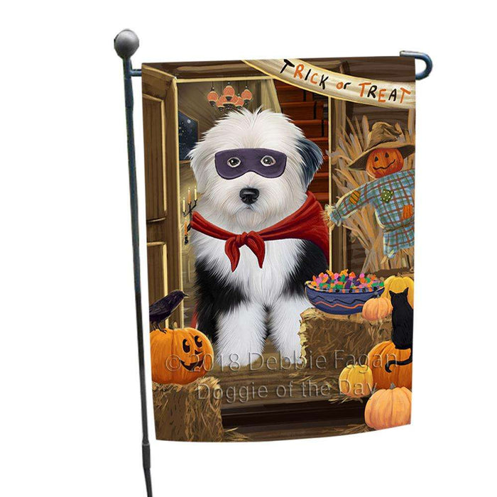 Enter at Own Risk Trick or Treat Halloween Old English Sheepdog Garden Flag GFLG53262