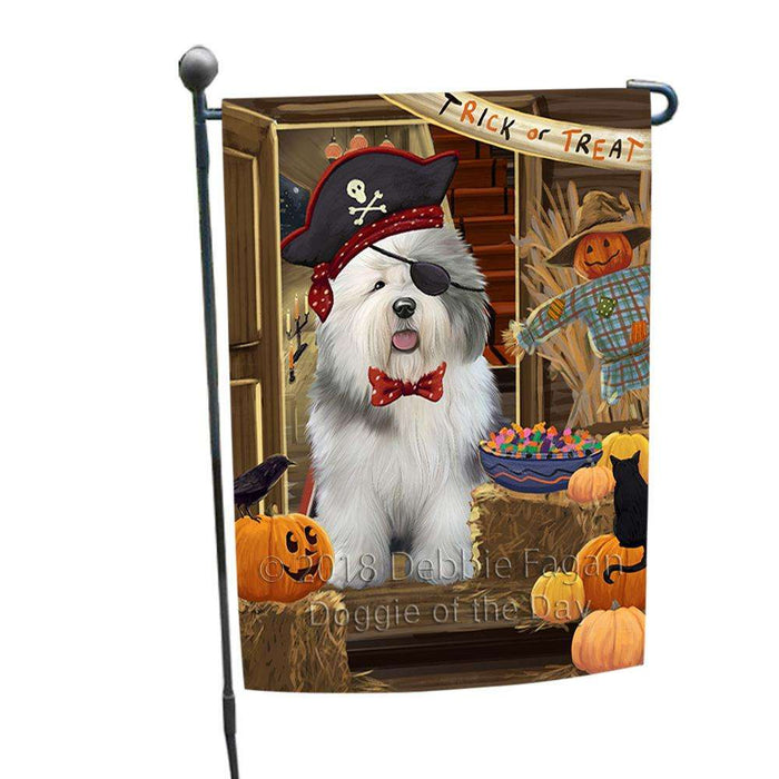 Enter at Own Risk Trick or Treat Halloween Old English Sheepdog Garden Flag GFLG53263