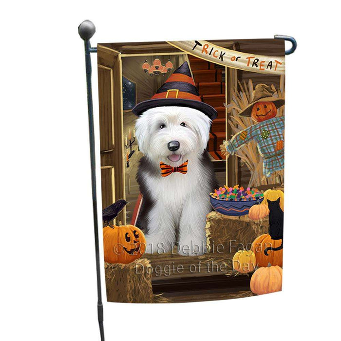 Enter at Own Risk Trick or Treat Halloween Old English Sheepdog Garden Flag GFLG53265