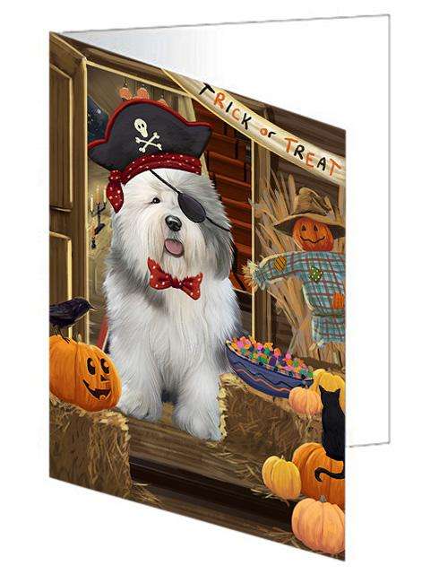 Enter at Own Risk Trick or Treat Halloween Old English Sheepdog Handmade Artwork Assorted Pets Greeting Cards and Note Cards with Envelopes for All Occasions and Holiday Seasons GCD63632