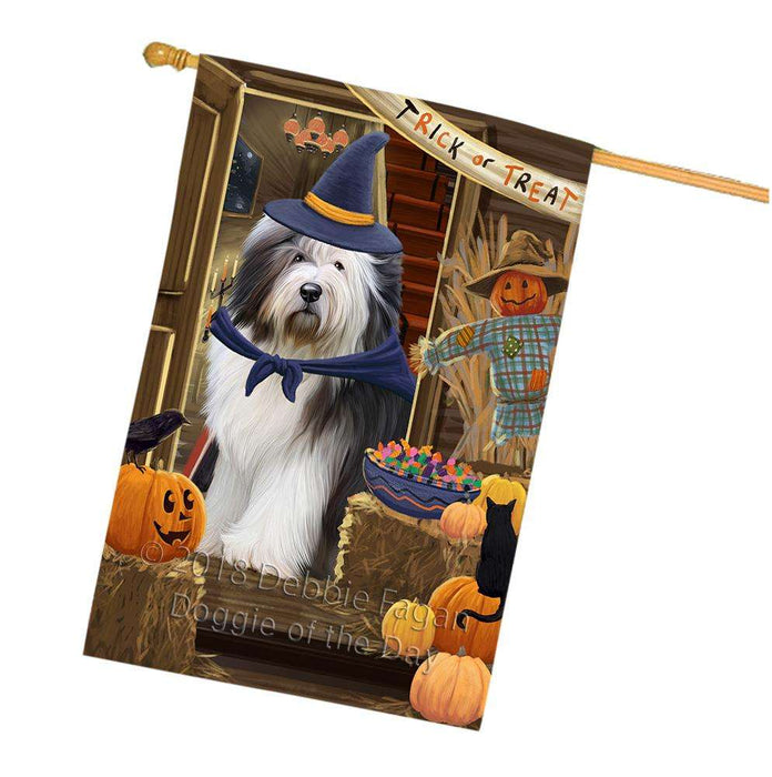 Enter at Own Risk Trick or Treat Halloween Old English Sheepdog House Flag FLG53397