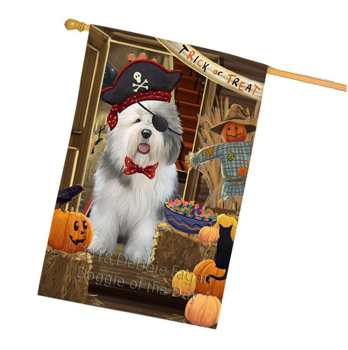 Enter at Own Risk Trick or Treat Halloween Old English Sheepdog House Flag FLG53399