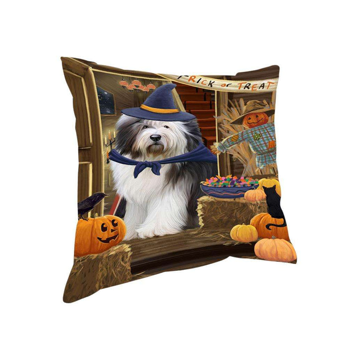 Enter at Own Risk Trick or Treat Halloween Old English Sheepdog Pillow PIL69420