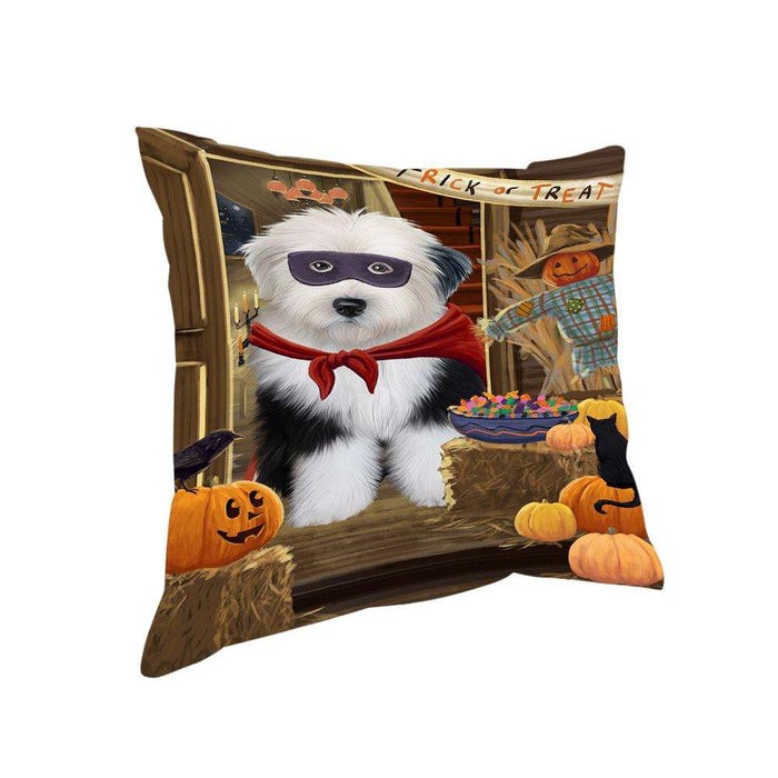 Enter at Own Risk Trick or Treat Halloween Old English Sheepdog Pillow PIL69424