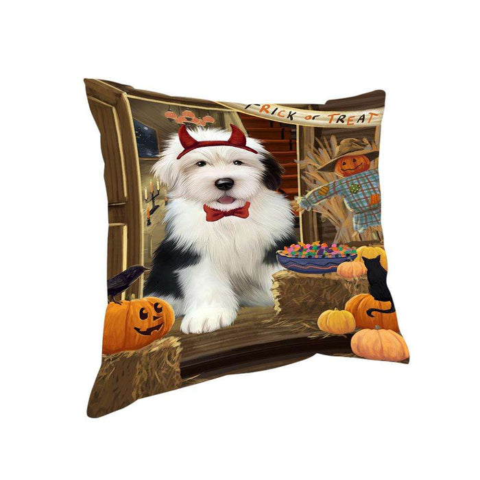 Enter at Own Risk Trick or Treat Halloween Old English Sheepdog Pillow PIL69432