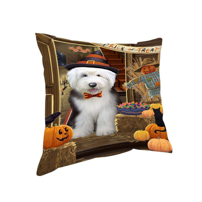 Enter at Own Risk Trick or Treat Halloween Old English Sheepdog Pillow PIL69436
