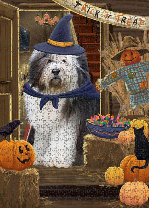 Enter at Own Risk Trick or Treat Halloween Old English Sheepdog Puzzle  PUZL79952