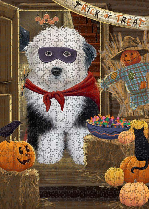 Enter at Own Risk Trick or Treat Halloween Old English Sheepdog Puzzle  PUZL79956