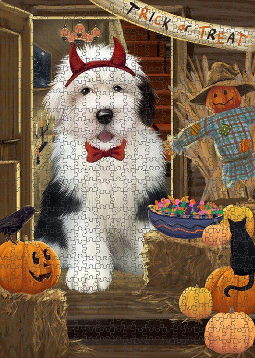 Enter at Own Risk Trick or Treat Halloween Old English Sheepdog Puzzle with Photo Tin PUZL79964