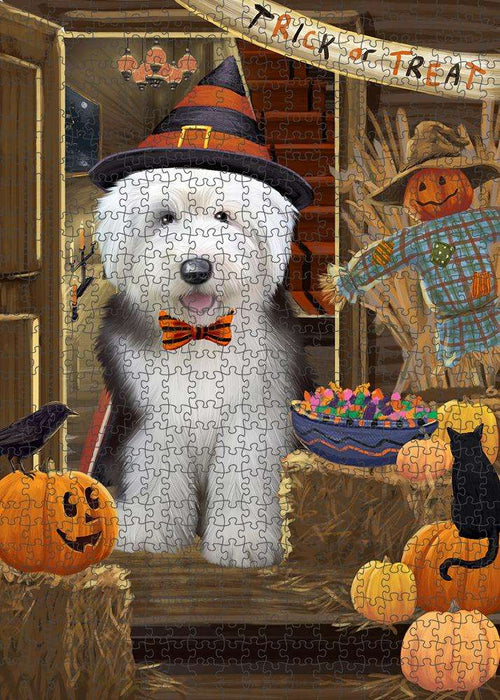 Enter at Own Risk Trick or Treat Halloween Old English Sheepdog Puzzle  PUZL79968