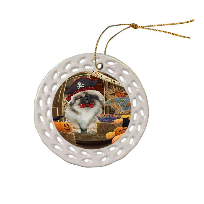 Enter at Own Risk Trick or Treat Halloween Pekingese Dog Ceramic Doily Ornament DPOR53206