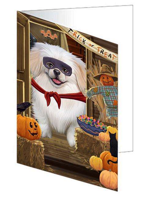 Enter at Own Risk Trick or Treat Halloween Pekingese Dog Handmade Artwork Assorted Pets Greeting Cards and Note Cards with Envelopes for All Occasions and Holiday Seasons GCD63644
