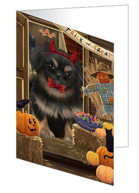 Enter at Own Risk Trick or Treat Halloween Pekingese Dog Handmade Artwork Assorted Pets Greeting Cards and Note Cards with Envelopes for All Occasions and Holiday Seasons GCD63650