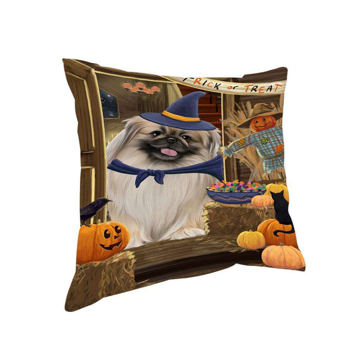 Enter at Own Risk Trick or Treat Halloween Pekingese Dog Pillow PIL69440