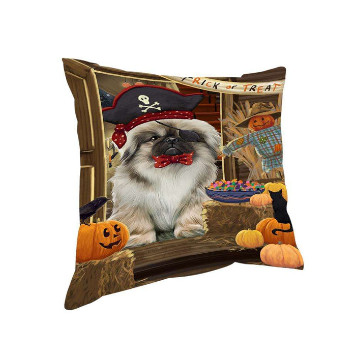 Enter at Own Risk Trick or Treat Halloween Pekingese Dog Pillow PIL69448