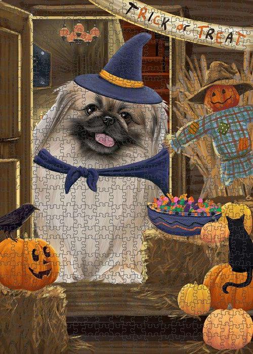 Enter at Own Risk Trick or Treat Halloween Pekingese Dog Puzzle with Photo Tin PUZL79972